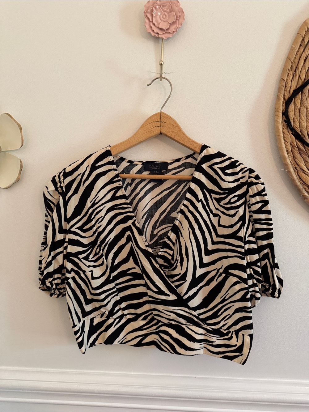 Rachel Zoe Black and Cream Zebra Print Wrap Blouse